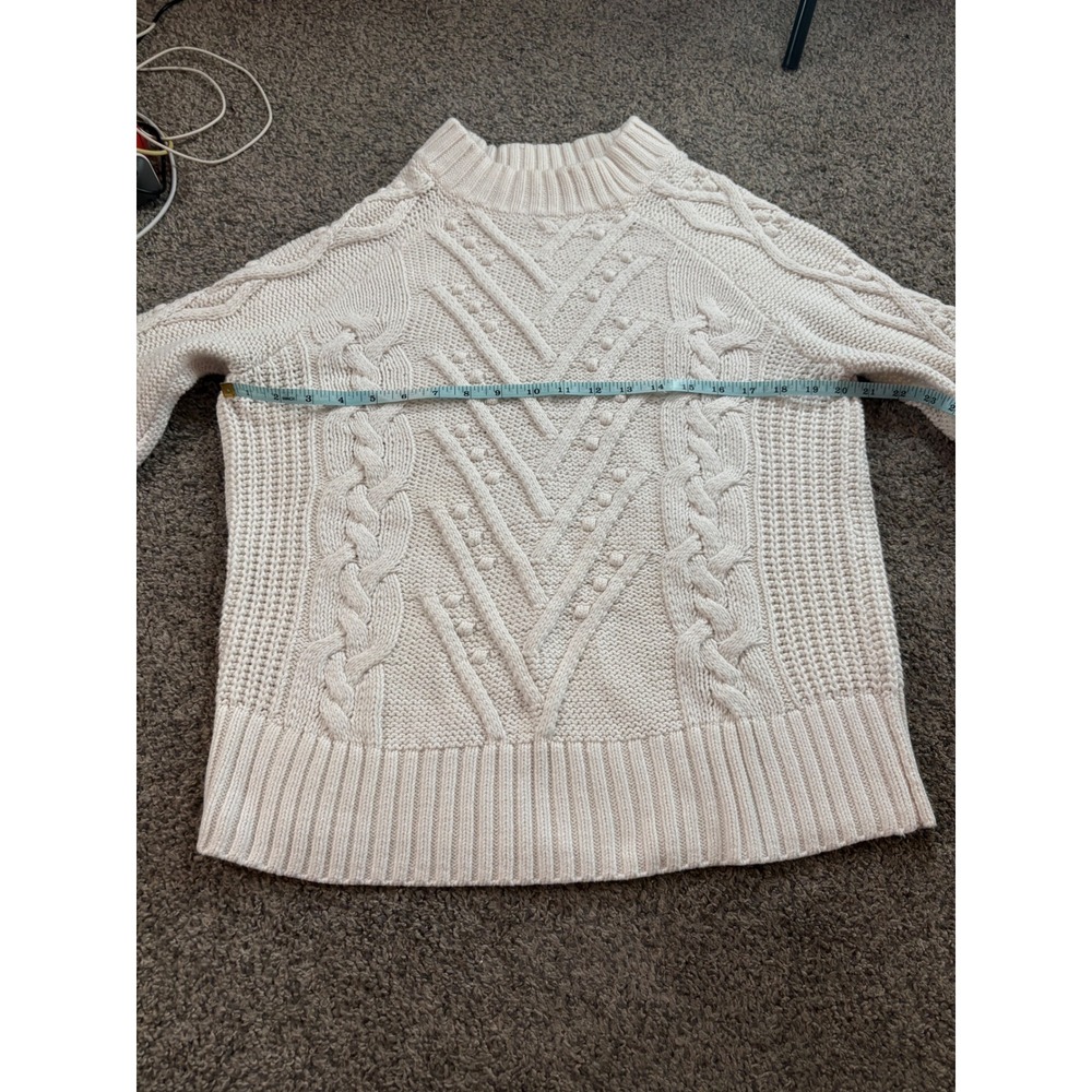 LOFT‎ Sweater Womens L Cream Cable Knit Popcorn Stitch Mock Neck Pullover Cozy - Picture 7 of 12